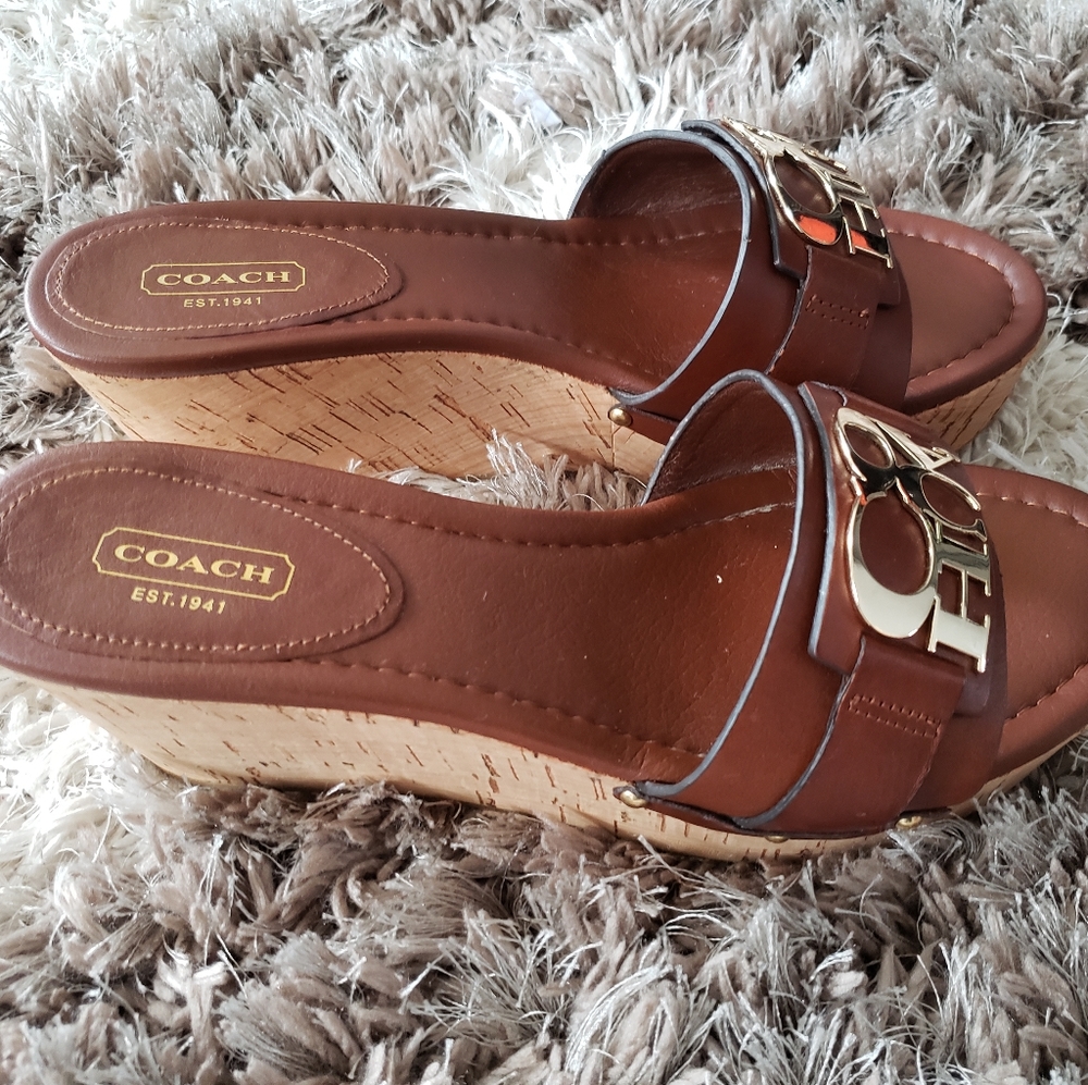 Coach Brown Leather Wedges Size 8 Excellent